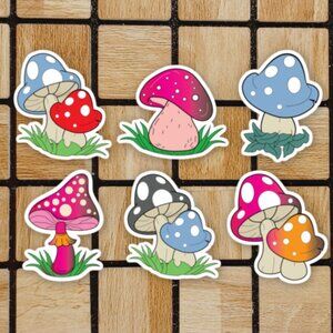 Mushroom Vinyl Sticker Pack of 6 Stickers - Cute Cottagecore Die Cut Sticker Set